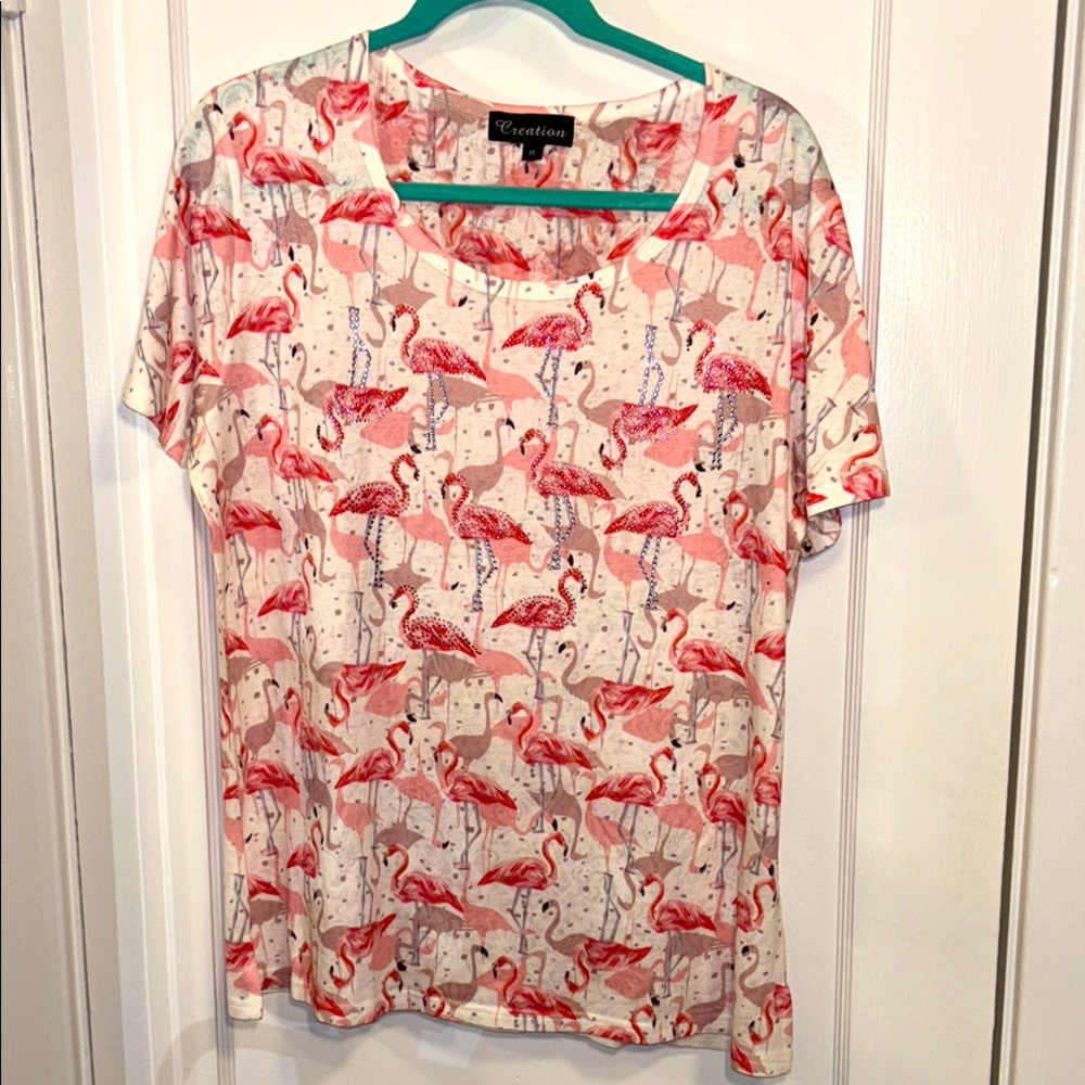 Women's  All-Over Bling Flamingo Vacation Florida Top Size X-Large